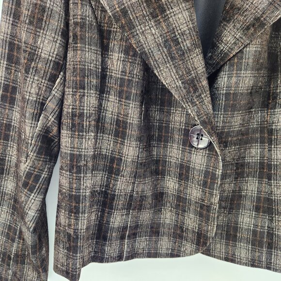 Soft Works Vintage Brown Plaid Blazer Jacket  Size 16, one button, Lapels, Y2K - Picture 5 of 8